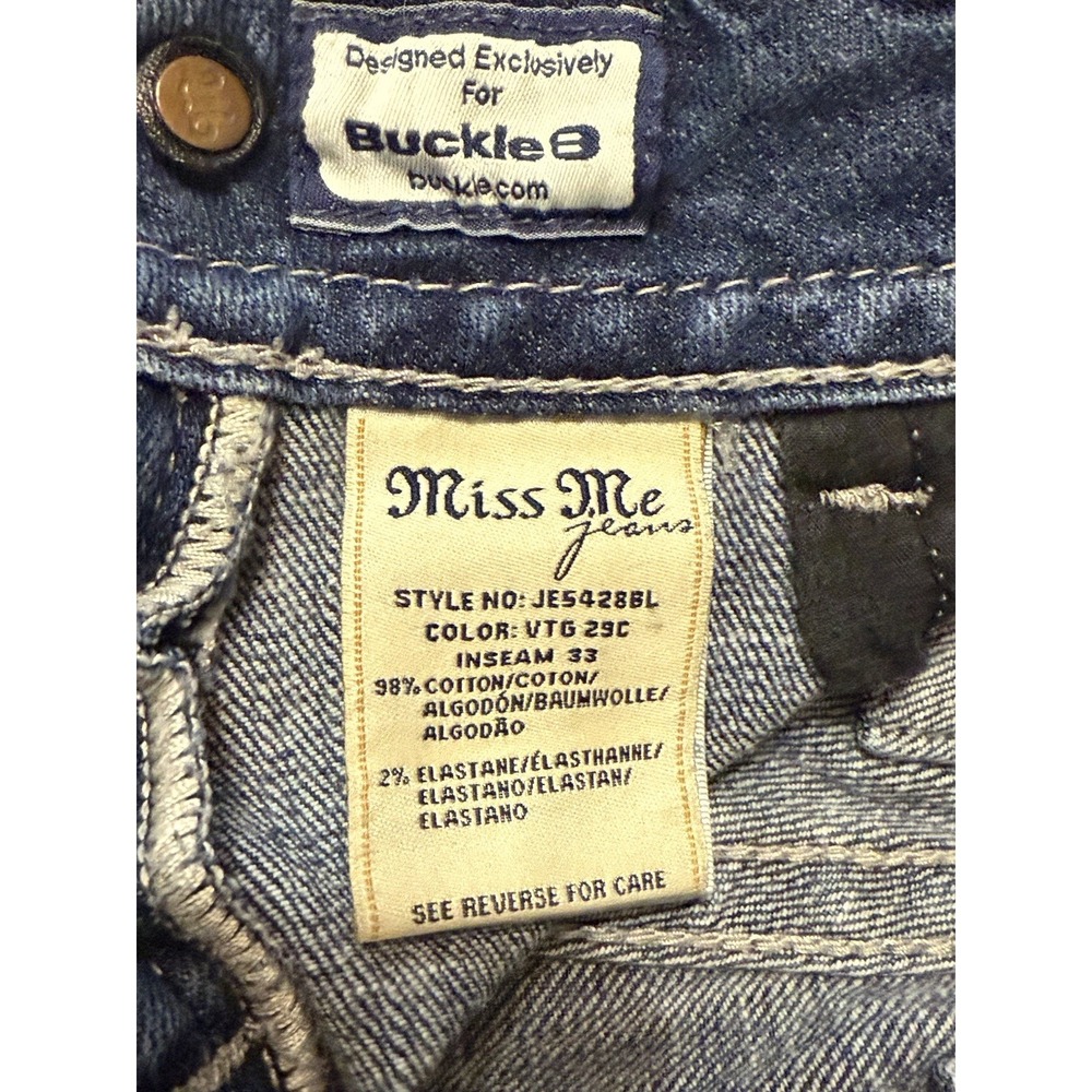 RARE VTG Miss Me Women Bootcut Jeans Embroidered Rhinestone Blue Size 27 - Picture 10 of 12
